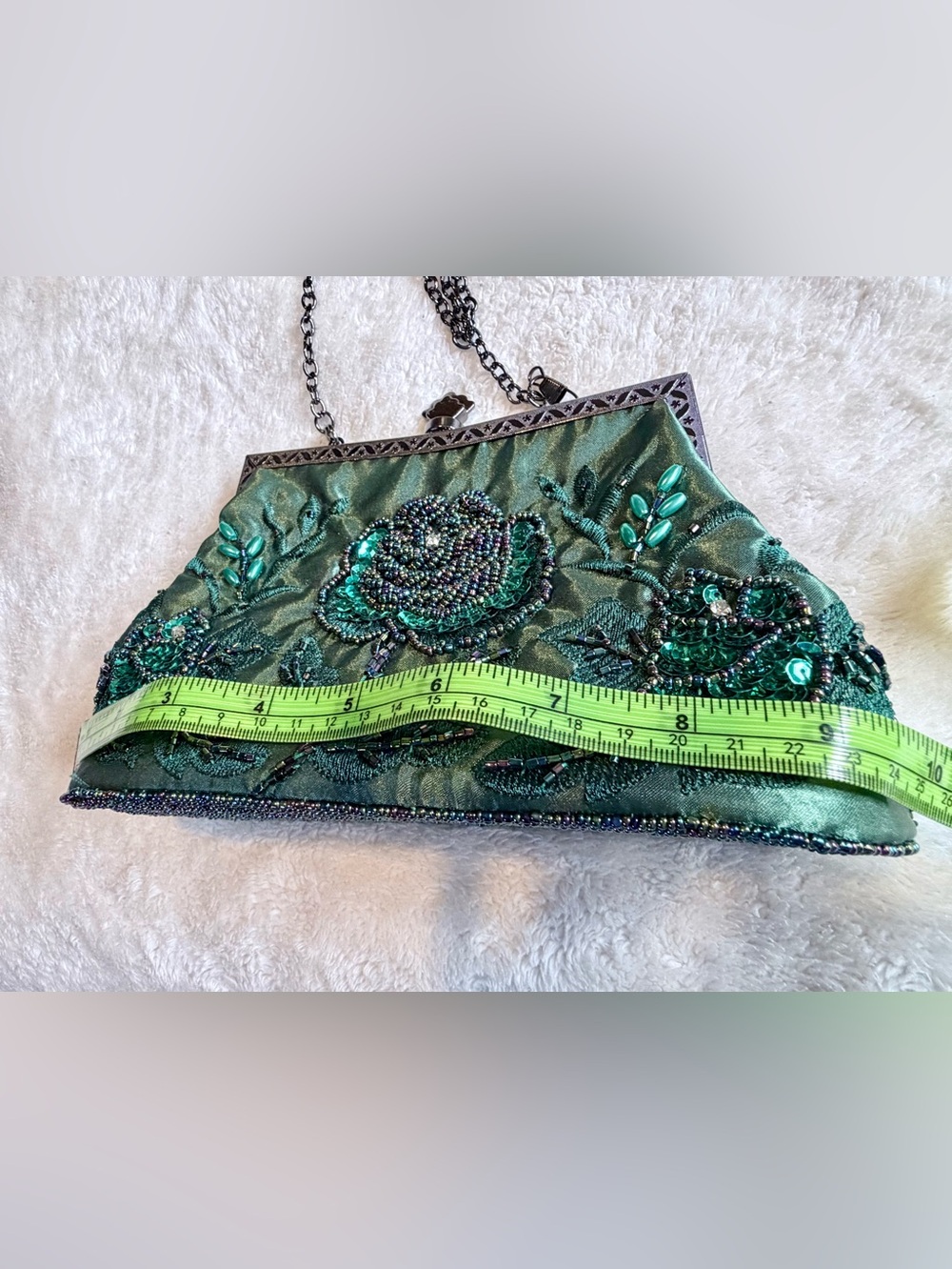 Handbag - Embellished Green Beaded for Evening or for Fun - also a shoulder bag! - Picture 14 of 16